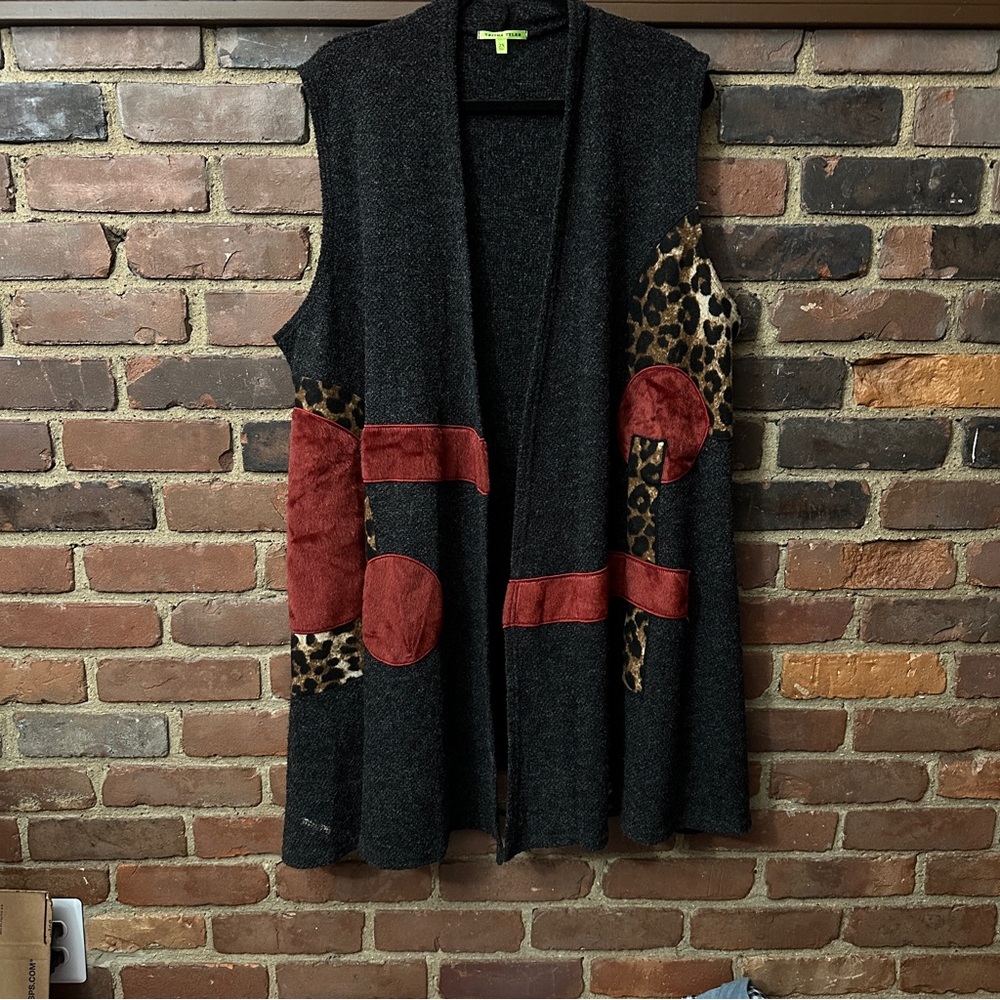 Trisha Tyler | Open Front Sleeveless Tunic Knit Vest  Sz 2X -35” long / 54 chest